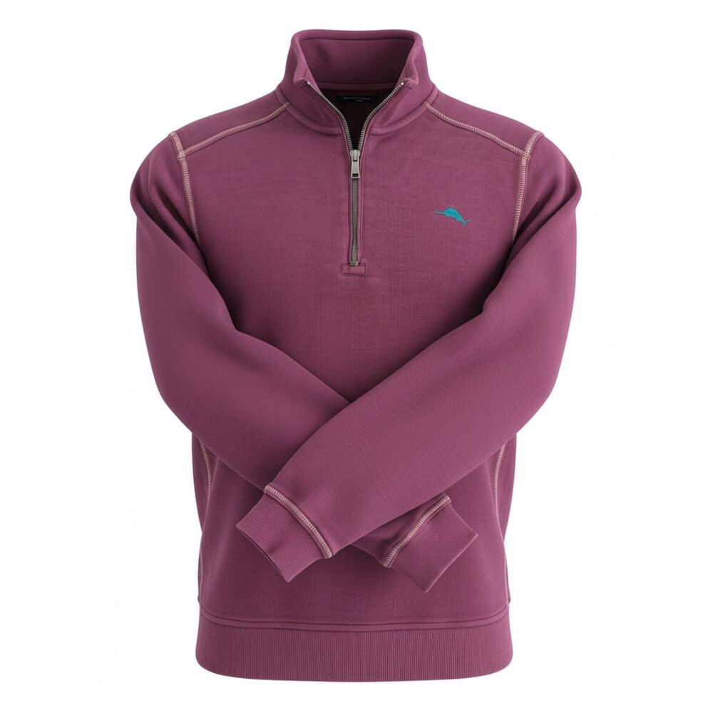 Tommy Bahama Embacadero Mens Medium 1/4 Zip Pullover Burgundy Marlin Sweatshirt - Picture 3 of 7